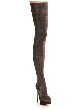 Charlotte Olympia More Is More Metallic Stocking Thigh High Boots, Size 6.5 | 37
